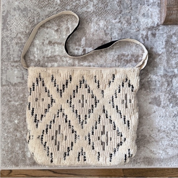 Handbags - Boho Cream Sherpa bag with beading